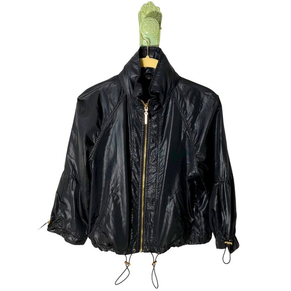 Gili Windbreaker Bomber Lightweight Jacket Hood Mini Bell Sleeve Pull Cord NWOT - Picture 1 of 12